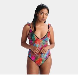 Parade colorful silky mesh flutter strap bodysuit